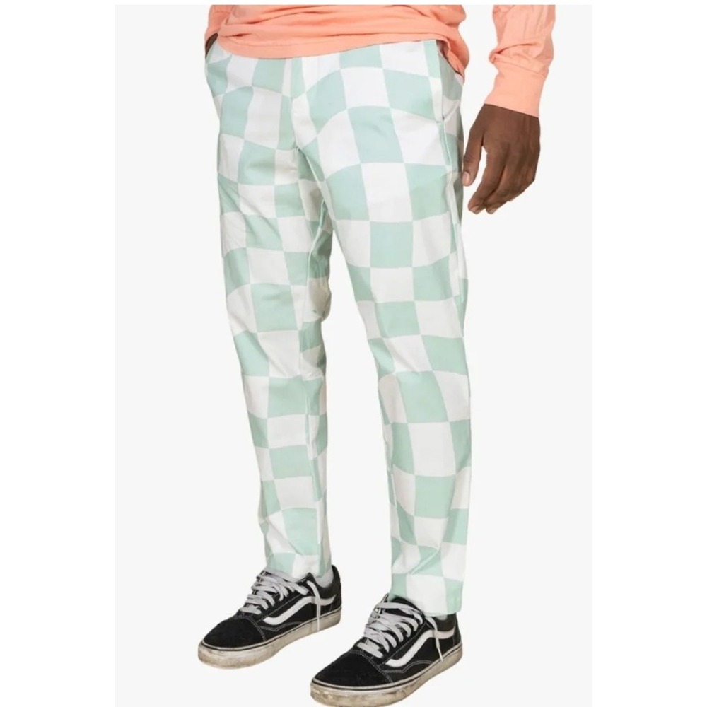 Duvin Design Co Men's‎ Green & White Checkered Straight Leg Beach Pants Sz Small